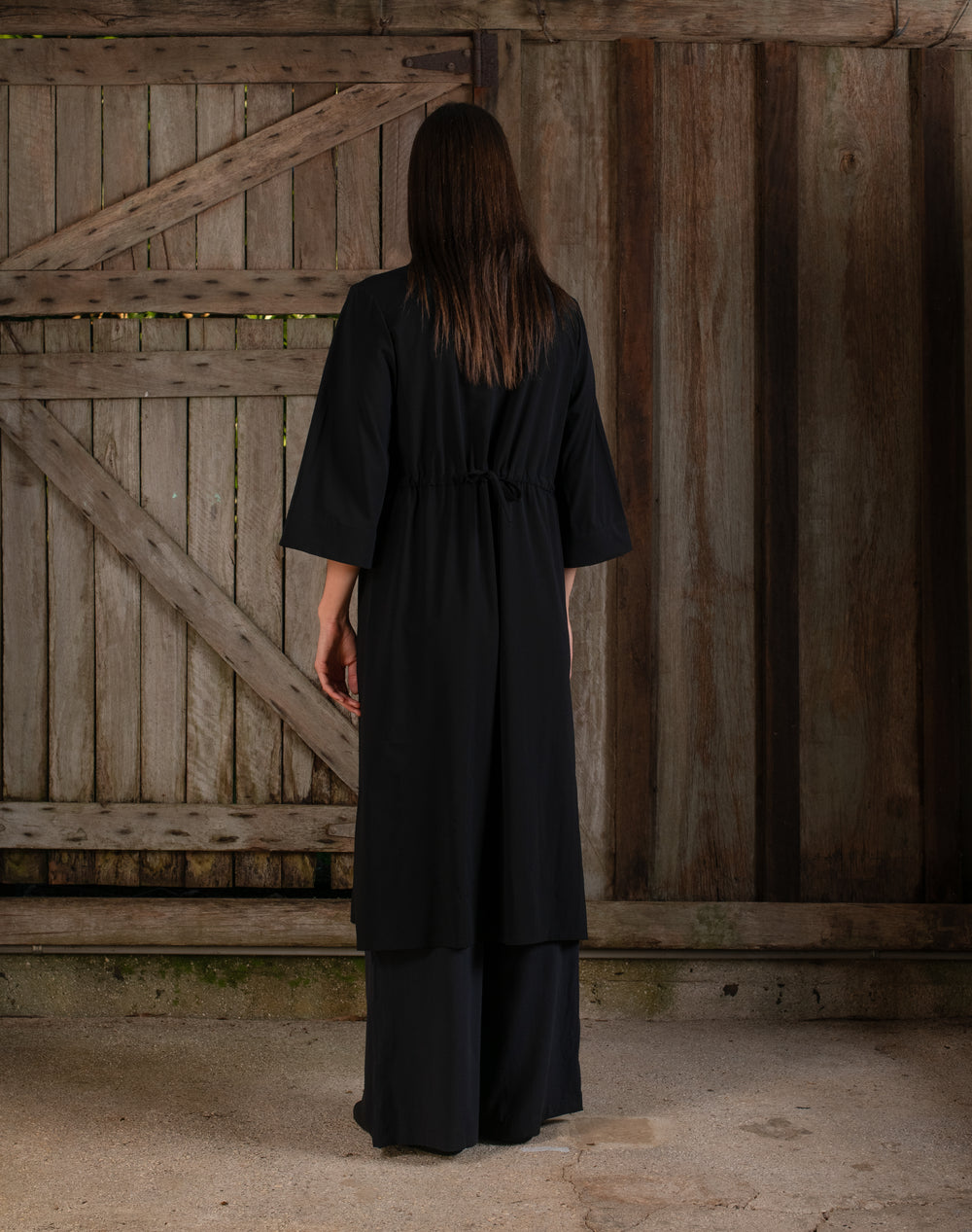 Kimono Sleeve Coat Dress Crepe Black