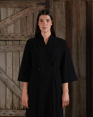 Kimono Sleeve Coat Dress Crepe Black