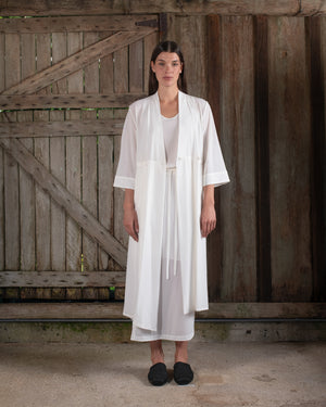 Kimono Sleeve Coat Dress Silk Crepe White