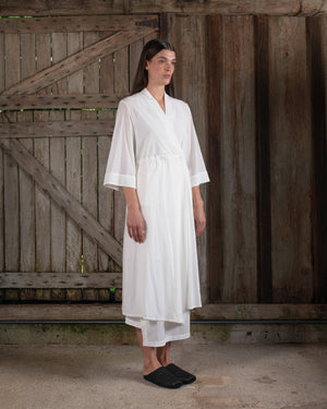 Kimono Sleeve Coat Dress Silk Crepe White