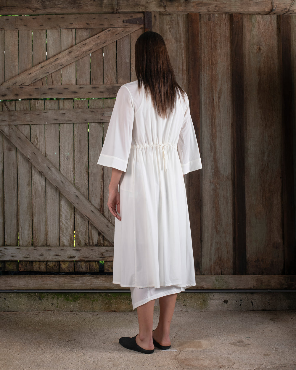 Kimono Sleeve Coat Dress Silk Crepe White