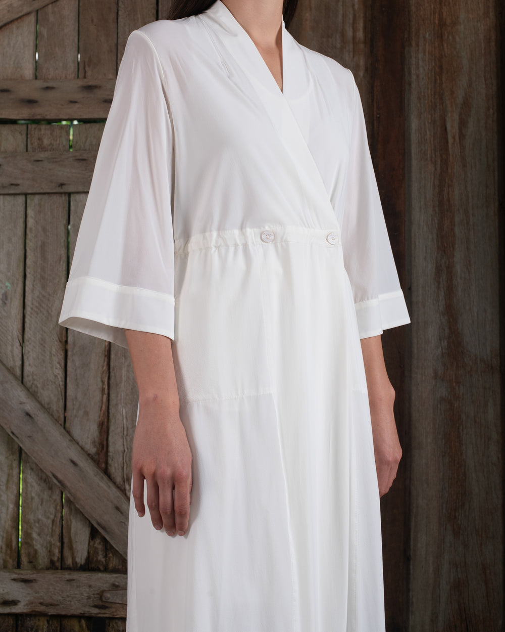 Kimono Sleeve Coat Dress Silk Crepe White