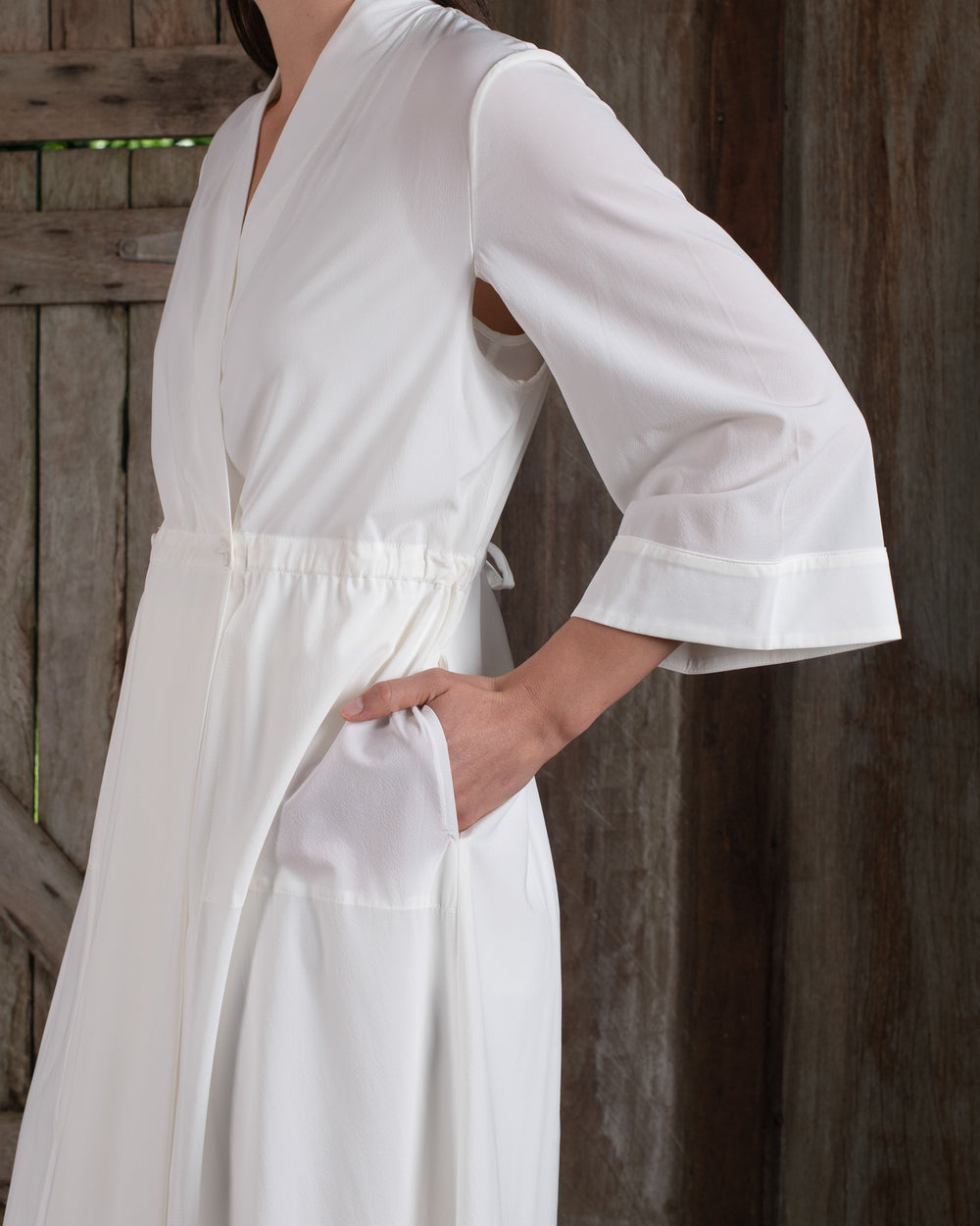 Kimono Sleeve Coat Dress Silk Crepe White