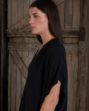 Long Kaftan Stretch Silk Black