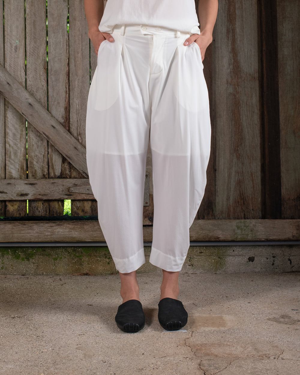 Tailored Curve Pant Silk Crepe White