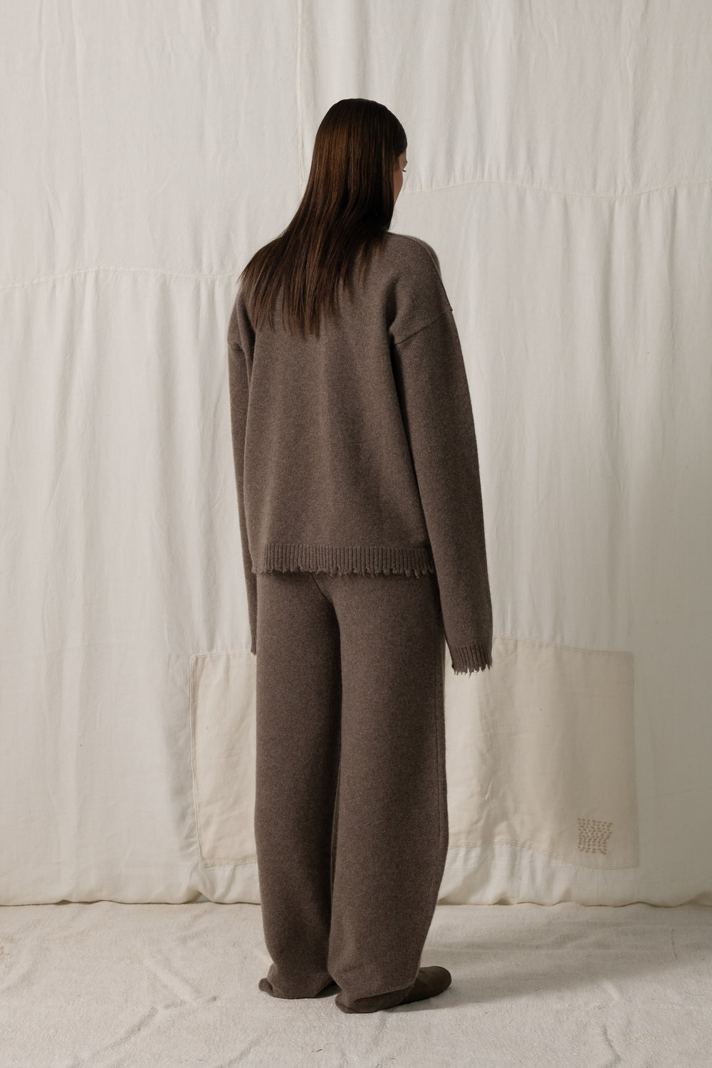 Over Cardigan Plain Cashmere Brown