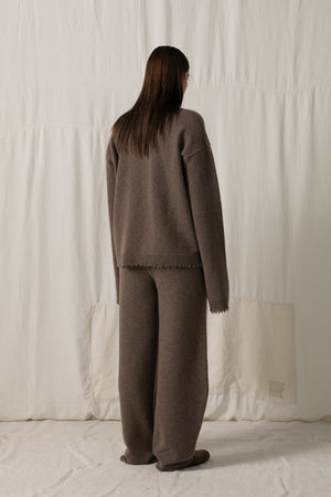 Over Cardigan Plain Cashmere Brown