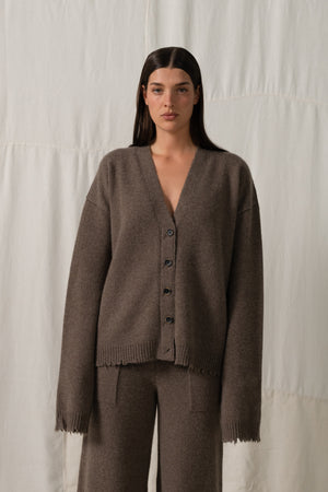 Over Cardigan Plain Cashmere Brown