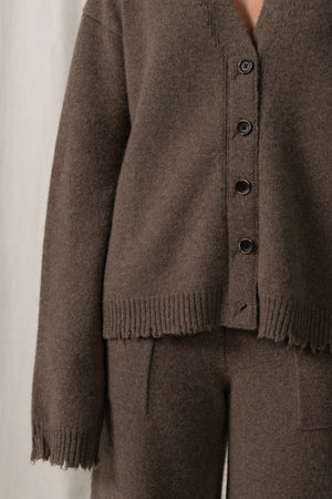 Over Cardigan Plain Cashmere Brown