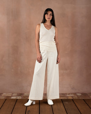 Frayed Tank Top Cotton Silk Off White