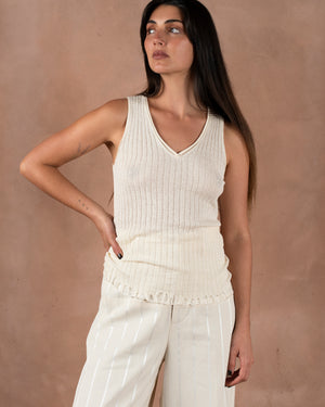 Frayed Tank Top Cotton Silk Off White