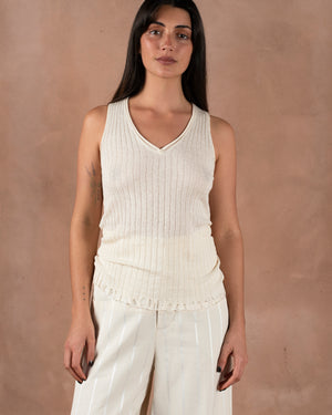 Frayed Tank Top Cotton Silk Off White