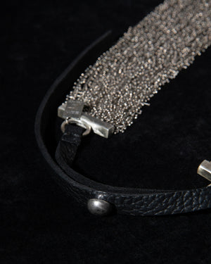 Multi Silver Chains Necklace w/ Leather Strap CN173